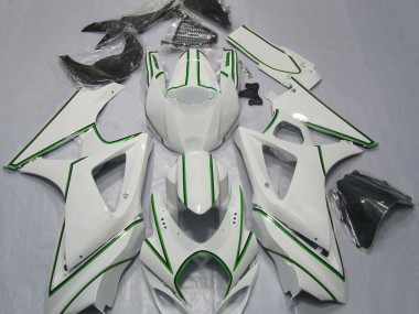 2007-2008 Gloss White Green Pin Stripe GSXR 1000 Fairings
