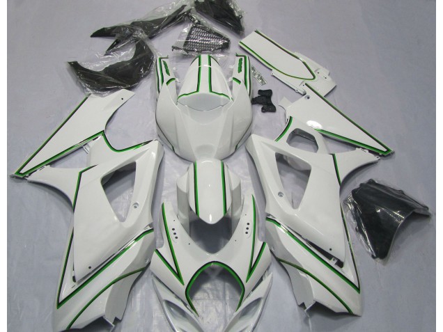 2007-2008 Gloss White Green Pin Stripe GSXR 1000 Fairings