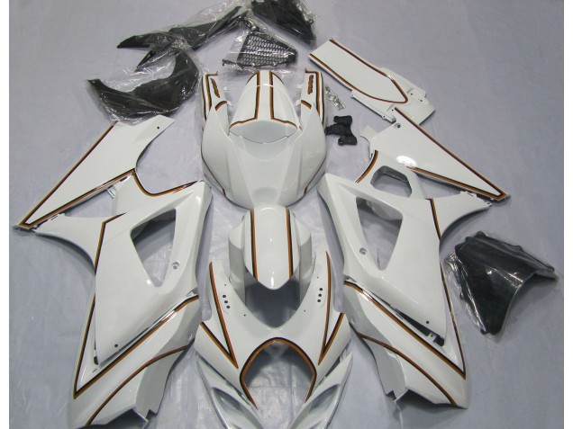 2007-2008 Gloss White Orange Pin Stripe GSXR 1000 Fairings