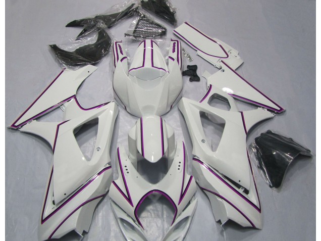 2007-2008 Gloss White Pink Pin Stripe GSXR 1000 Fairings 2007-2008 Gloss White Pink Pin Stripe GSXR 1000 Fairings