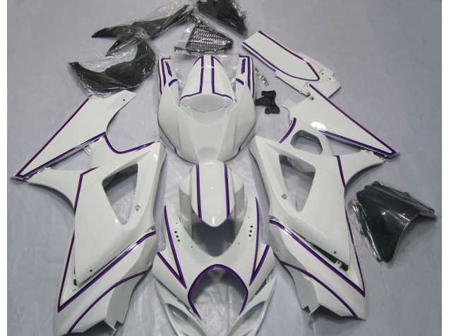 2007-2008 Gloss White Purple Pin Stripe GSXR 1000 Fairings 2007-2008 Gloss White Purple Pin Stripe GSXR 1000 Fairings