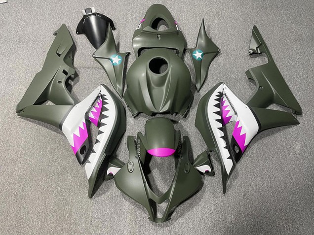 2007-2008 Matte Green & Pink Shark CBR600RR Fairings 2007-2008 Matte Green & Pink Shark CBR600RR Fairings