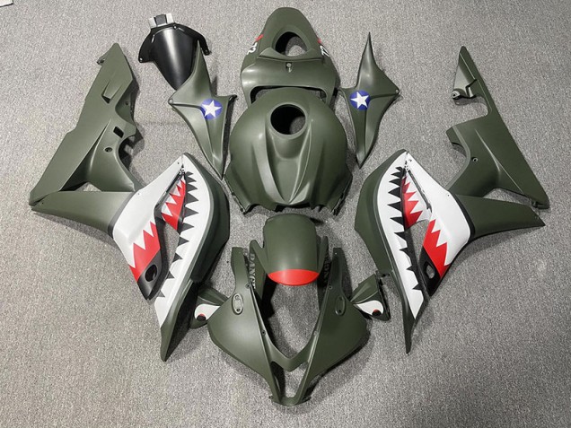 2007-2008 Matte Green & Red Shark CBR600RR Fairings 2007-2008 Matte Green & Red Shark CBR600RR Fairings
