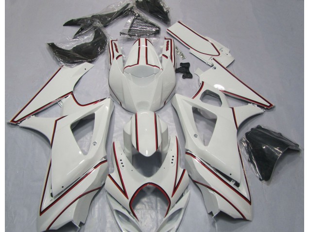 2007-2008 White with Red Pin Stripe GSXR 1000 Fairings