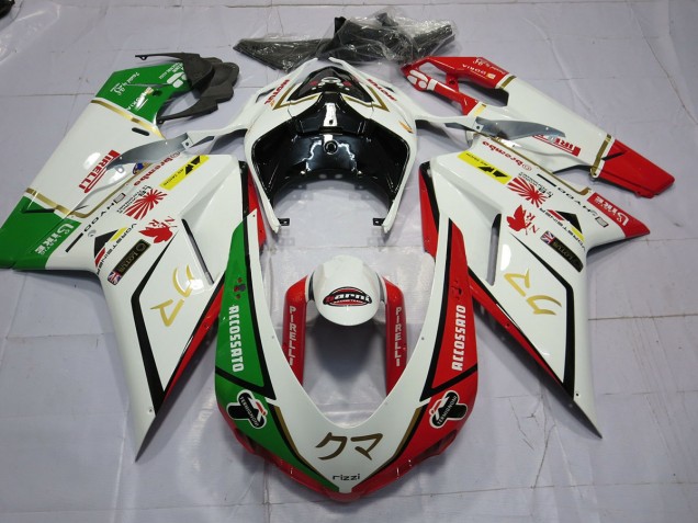 2007-2014 77 White Red Green Ducati 848 1098 1198 Fairings