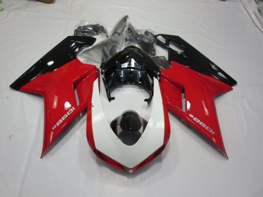 2007-2014 Black Red and White Ducati 848 1098 1198 Fairings