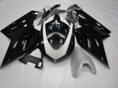 2007-2014 Gloss Black and White Ducati 848 1098 1198 Fairings
