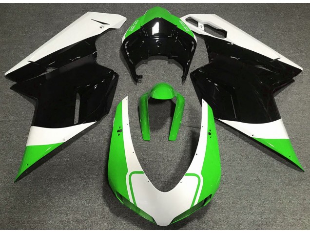 2007-2014 Gloss Green White and Black Ducati 848 1098 1198 Fairings 2007-2014 Gloss Green White and Black Ducati 848 1098 1198 Fairings