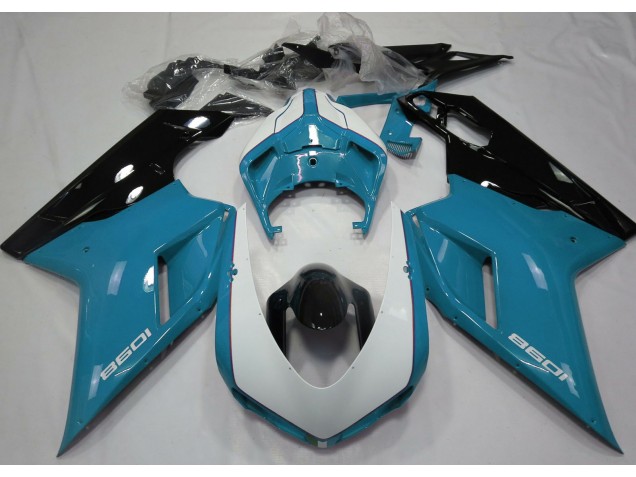 2007-2014 Gloss Light Blue & White Ducati 848 1098 1198 Fairings