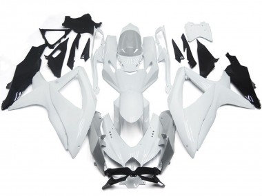 2008-2010 Shining Gloss White With Silver GSXR 600-750 Fairings