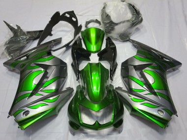 2008-2012 Green and Silver Flame Ninja 250 Fairings