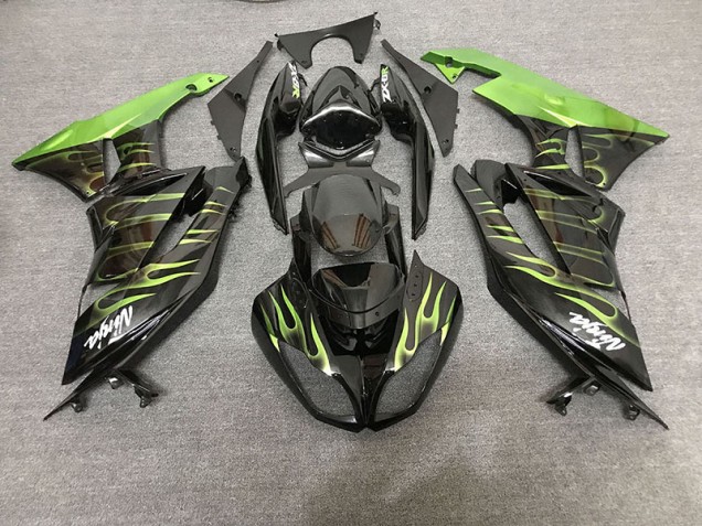 2009-2012 Gloss Black & Green Flame ZX6R Fairings 2009-2012 Gloss Black & Green Flame ZX6R Fairings
