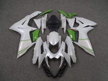 2011-2024 Pearl White and Green GSXR 600-750 Fairings