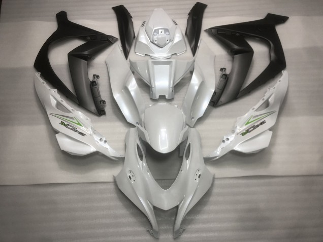 2016-2019 Pearl White and Green ZX10R Fairings 2016-2019 Pearl White and Green ZX10R Fairings